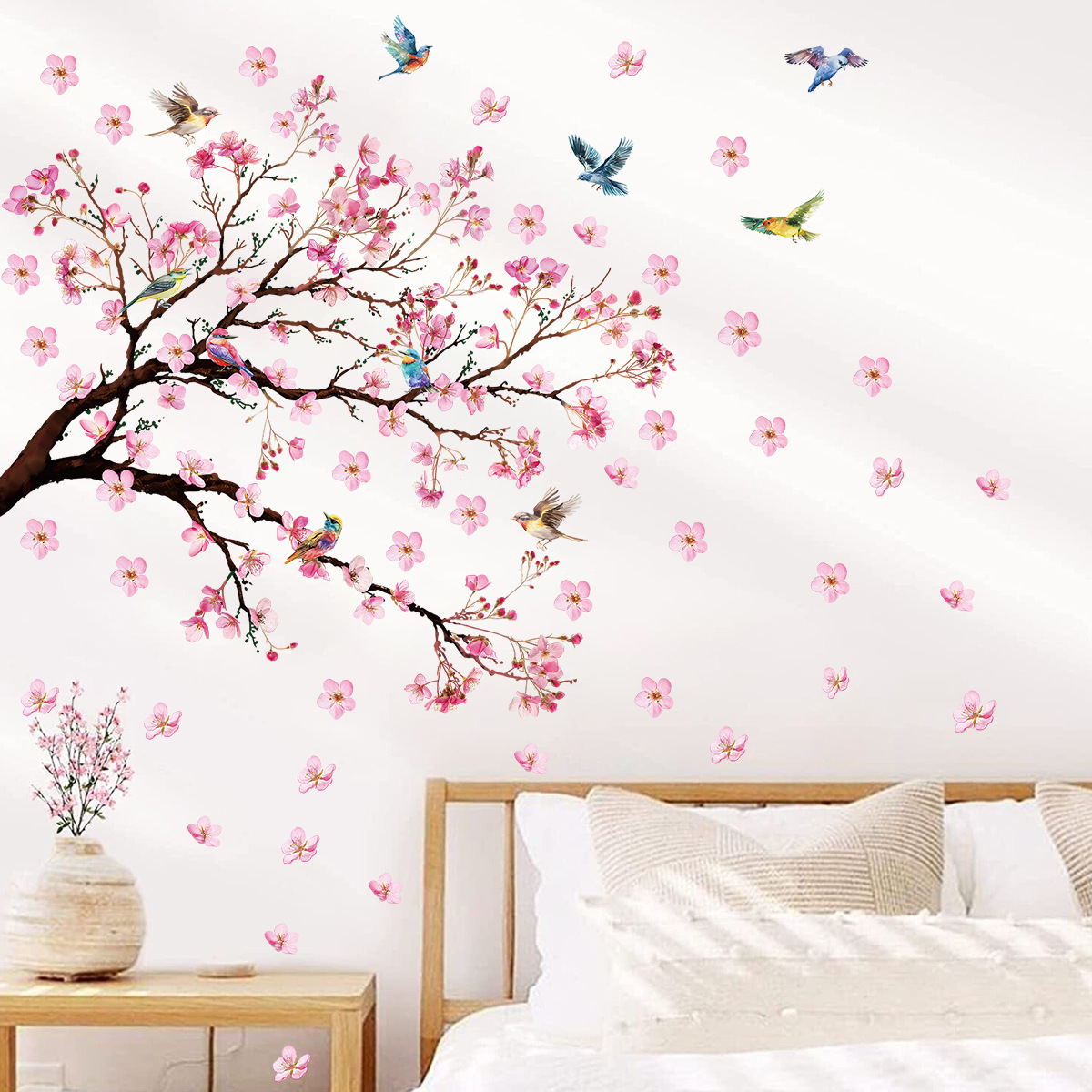 Baby Girl Nursery Quotes - นกสีน้ําดอกไม้สติ๊กเกอร์ติดผนังตกแต่งห้องนั่งเล่นสําหรับห้องนอนสติ๊กเกอร์ติดผนังห้องเด็กทารกตกแต่งบ้านสาวของขวัญ