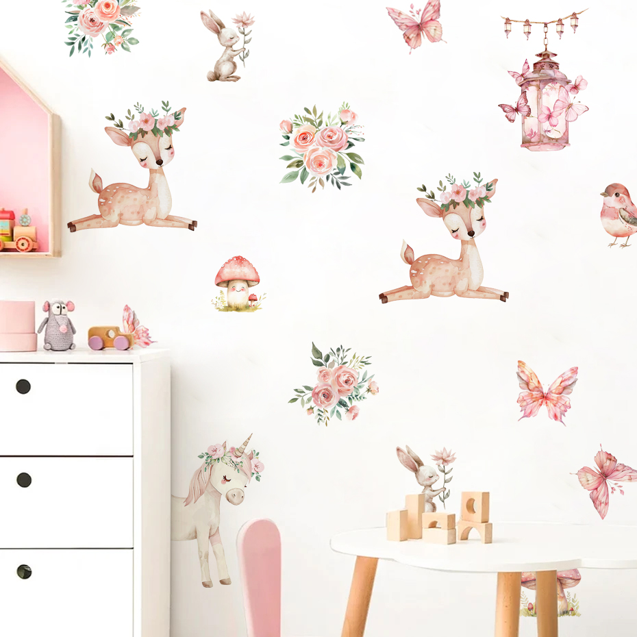 Baby Girl Nursery Quotes - สติกเกอร์ติดผนังบ้านกวางการ์ตูนที่สวยงามสำหรับห้องเด็กเด็กผู้หญิงสถานรับเลี้ยงเด็กสติ๊กเกอร์ศิลปะลายเอลฟ์น่ารัก