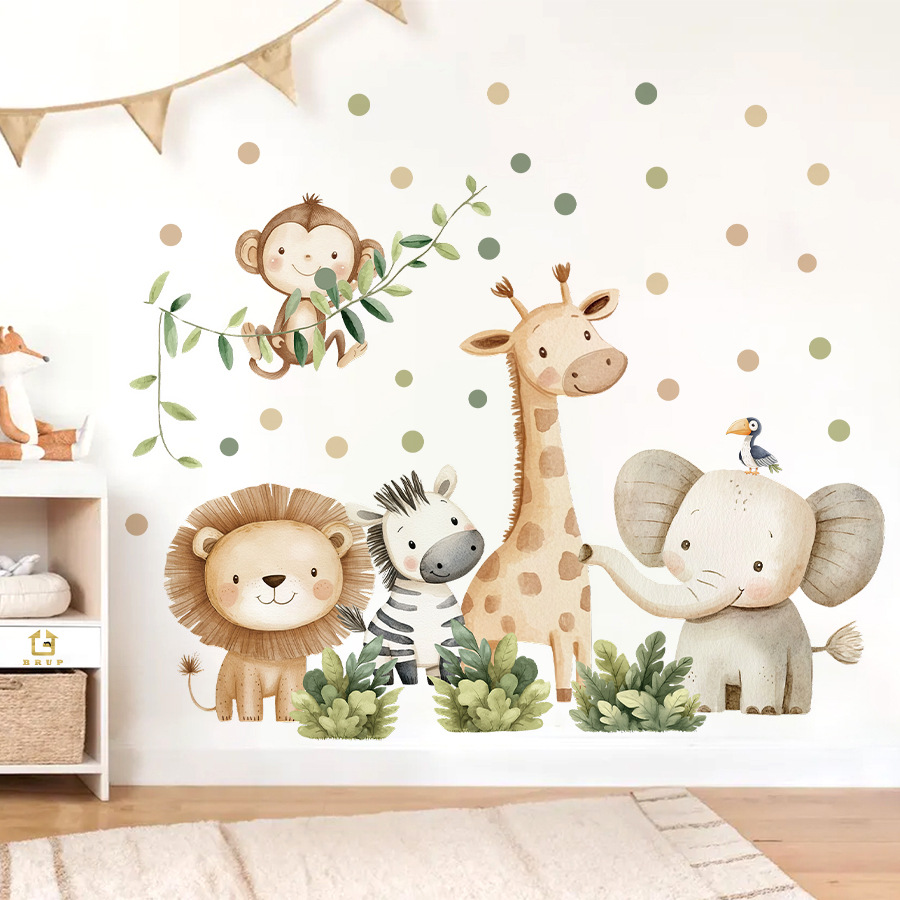 Baby Nursery Decor Girl - Boho สัตว์ป่าสติ๊กเกอร์ติดผนังสําหรับห้องพักเด็กเด็กผู้หญิงเด็กตกแต่งห้องเนอสเซอรี่วอลล์เปเปอร์ช้างยีราฟลิงสิงโต