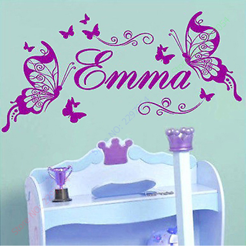 Baby Girl Nursery Quotes - ใหม่ผีเสื้อส่วนบุคคลชื่อไวนิลผีเสื้อสติ๊กเกอร์ตกแต่งผนังเนอสเซอรี่ไวนิลตกแต่งห้องพักหญิงสติ๊กเกอร์ติดผนังสำหรับเด็กเด็กห้อง