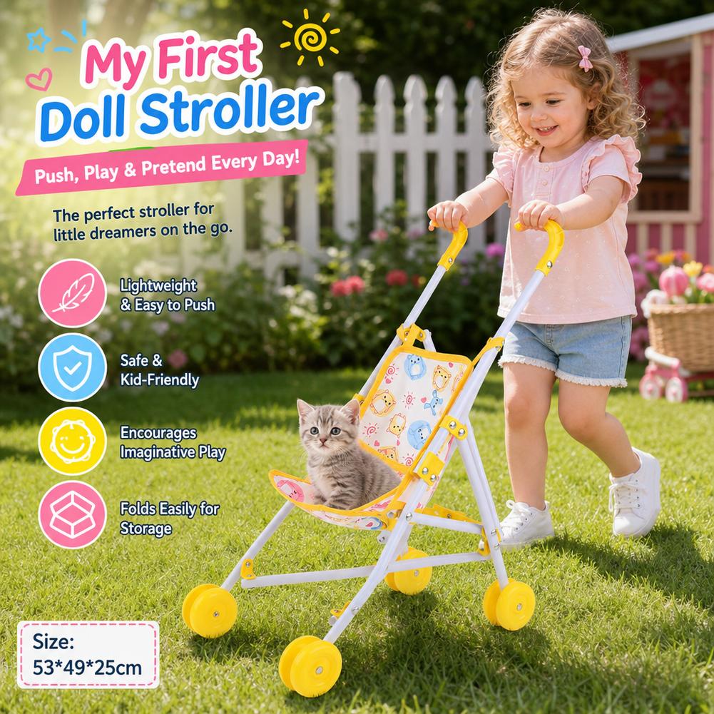 Baby Nursery Trolley - รถเข็นตุ๊กตาสีชมพู รถเข็นเด็ก รถเข็นแบบพับได้ ของเล่นจำลองการเล่น รถเข็นเด็ก เฟอร์นิเจอร์บ้านจำลอง