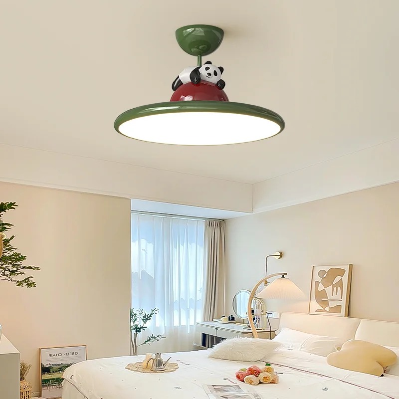 Baby Nursery Light Fixture - โคมไฟเพดาน LED ลายการ์ตูนแพนด้า สไตล์ครีม สำหรับห้องเด็ก ห้องนอนเด็กหญิง