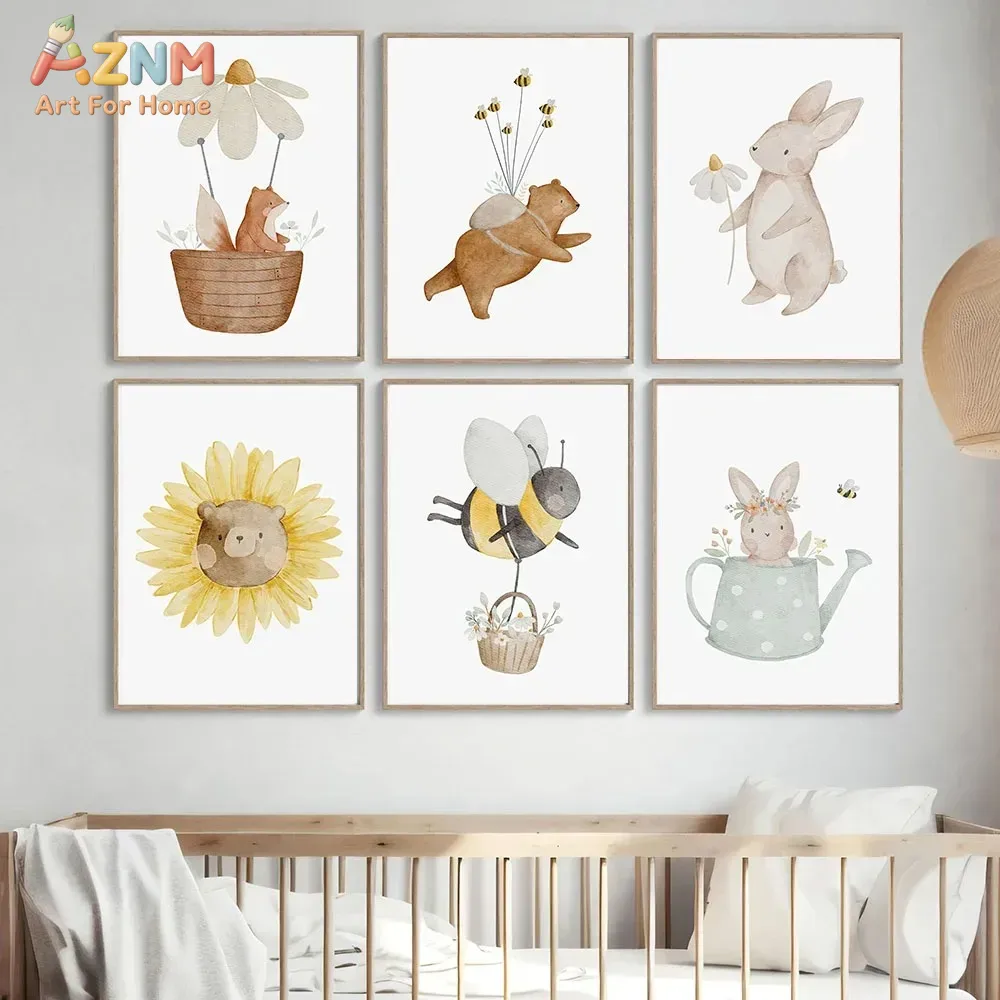 AZNM สีน้ำหมีสุนัขจิ้งจอกสัตว์ - Baby Nursery Frames บทวิจารณ์และราคา