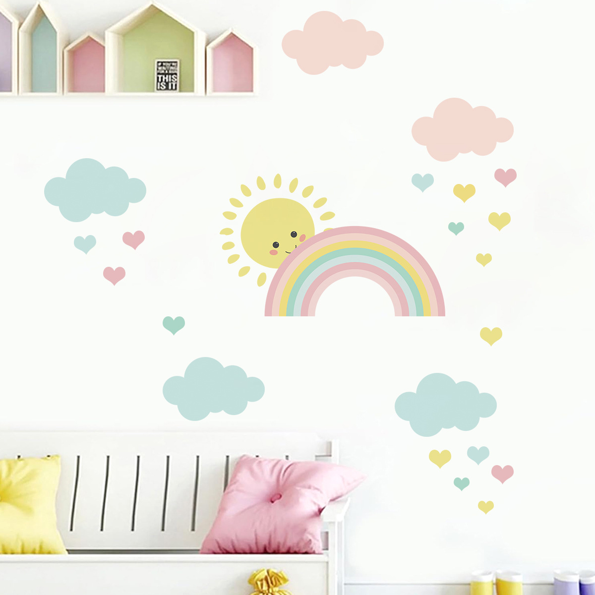 การ์ตูนดวงอาทิตย์สายรุ้งเมฆสติ - Baby Nursery Decor Girl บทวิจารณ์และราคา