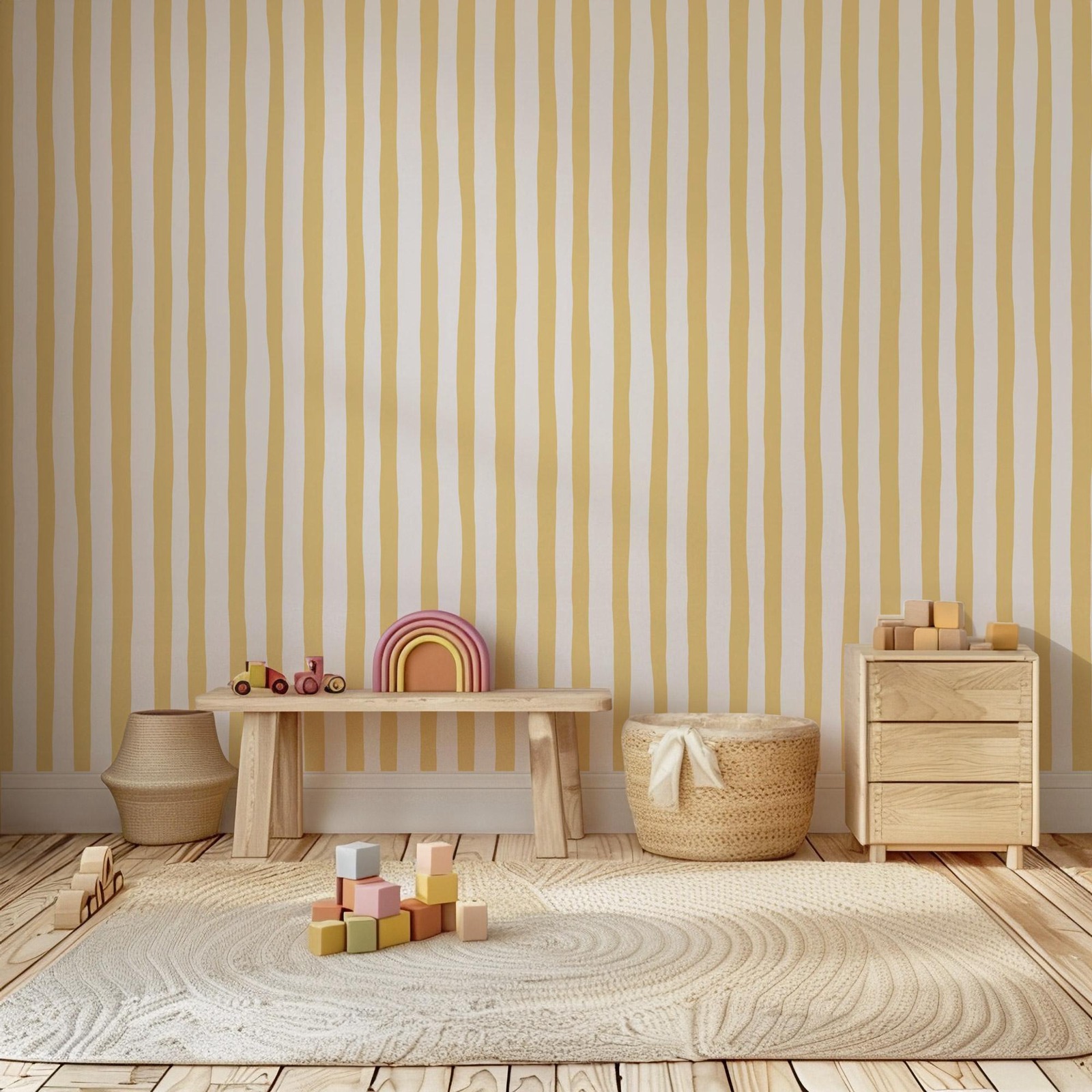 วอลเปเปอร์ลายเส้นสีเหลืองซันไช - Baby Nursery Peel And Stick Wallpaper บทวิจารณ์และราคา