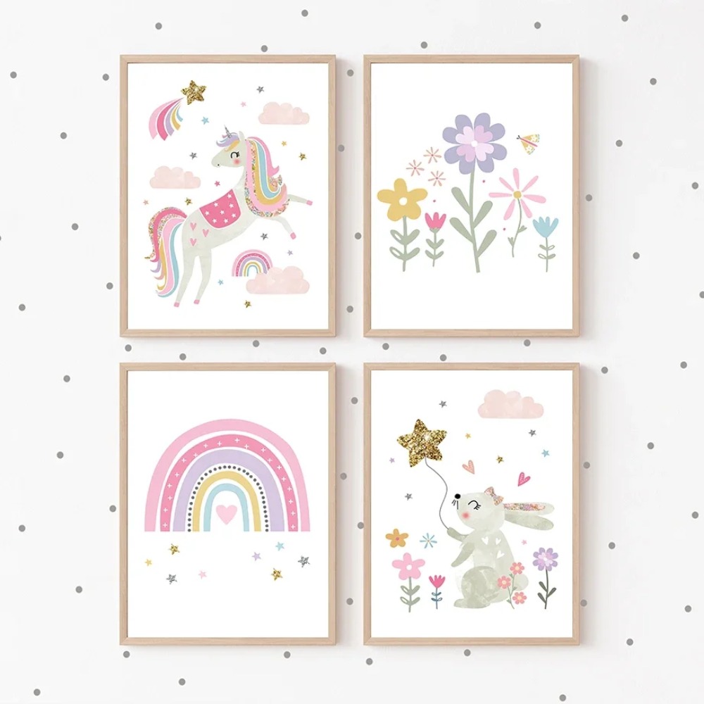 สีชมพูยูนิคอร์นกระต่ายสายรุ้งเ - Baby Nursery Decor Girl บทวิจารณ์และราคา