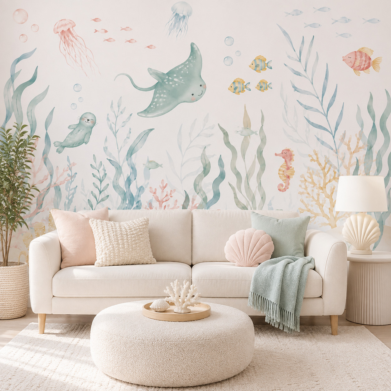 วอลเปเปอร์ลายสัตว์ทะเลแบบมีกาว - Baby Nursery Peel And Stick Wallpaper บทวิจารณ์และราคา