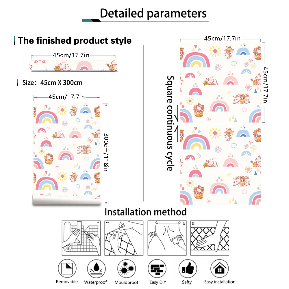 วอลเปเปอร์ลายโบโฮเรนโบว์สำหรับ - Baby Nursery Peel And Stick Wallpaper บทวิจารณ์และราคา